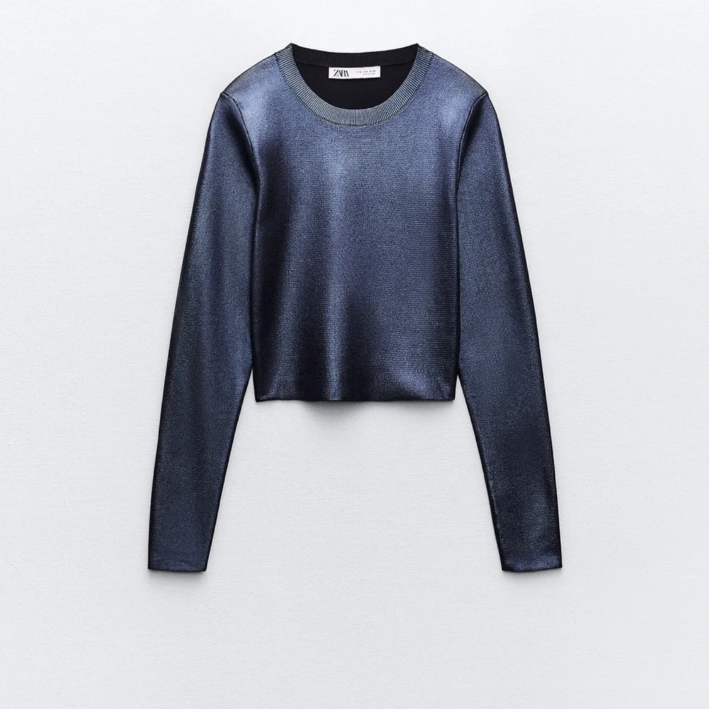 ZARA FOIL KNIT CROP TOP - Picture 1 of 8